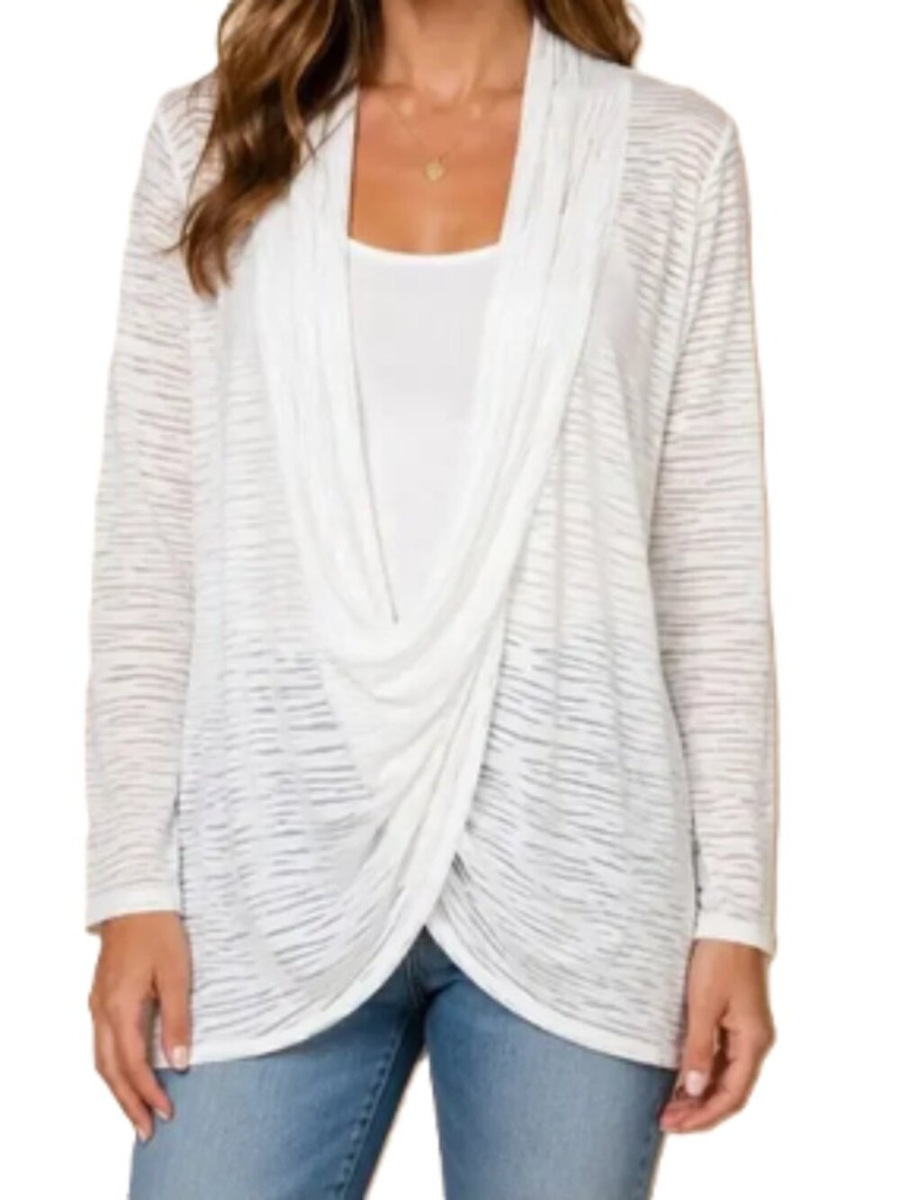 Zenergy by Chico's White Sheer Open Front Hooded Cardigan